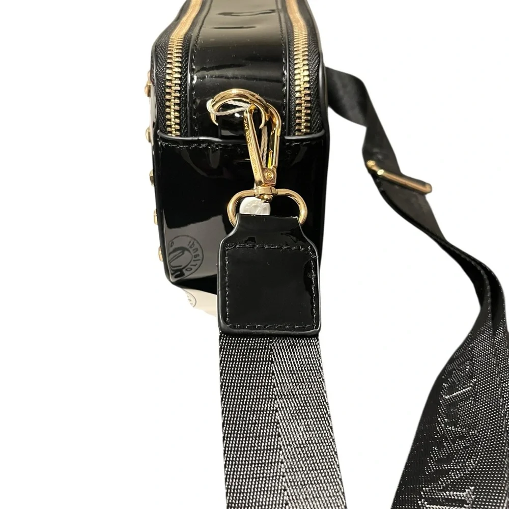 Valentino Orlandi Black Patent Studded Crossbody Camera Bag NWT - Picture 3 of 6